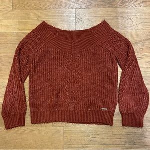 Abercrombie Dark Red Off The Shoulder Sweater, Size Large
